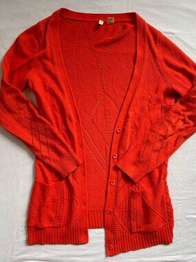 Moth Red Open-Front Knit Cardigan